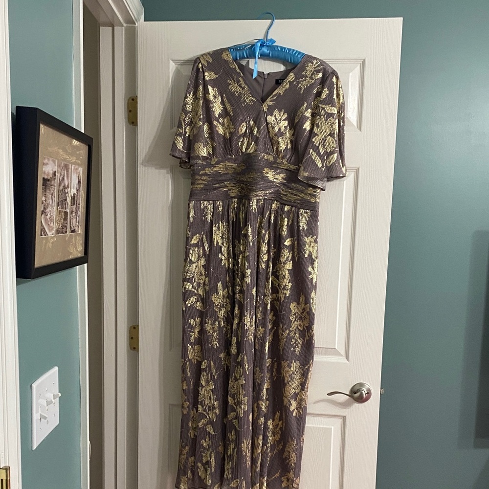 SLNY Gold and Brown Floral Dress